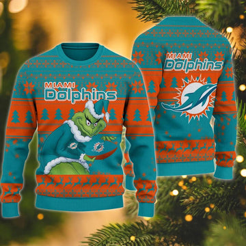 Miami Dolphins Grinch Stolen Ugly Sweater, NFL Christmas Sweater Moonbestprint