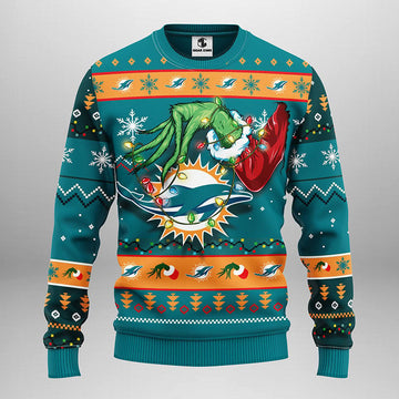 Miami Dolphins Grinch Ugly Christmas Sweater, Grinch Xmas Sweater Moonbestprint