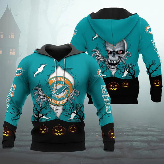 Miami Dolphins Halloween 3D Apparel, NFL Hoodie Moonbestprint