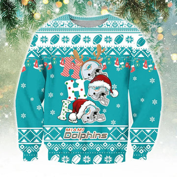 Miami Dolphins Ho Ho Ho Ugly Christmas Sweater, NFL Christmas Sweater Moonbestprint