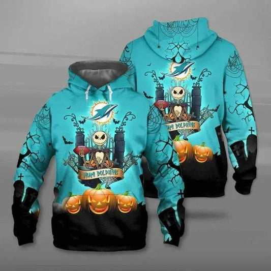 Miami Dolphins Jack Skellington 3D Hoodie, NFL Hoodie Moonbestprint