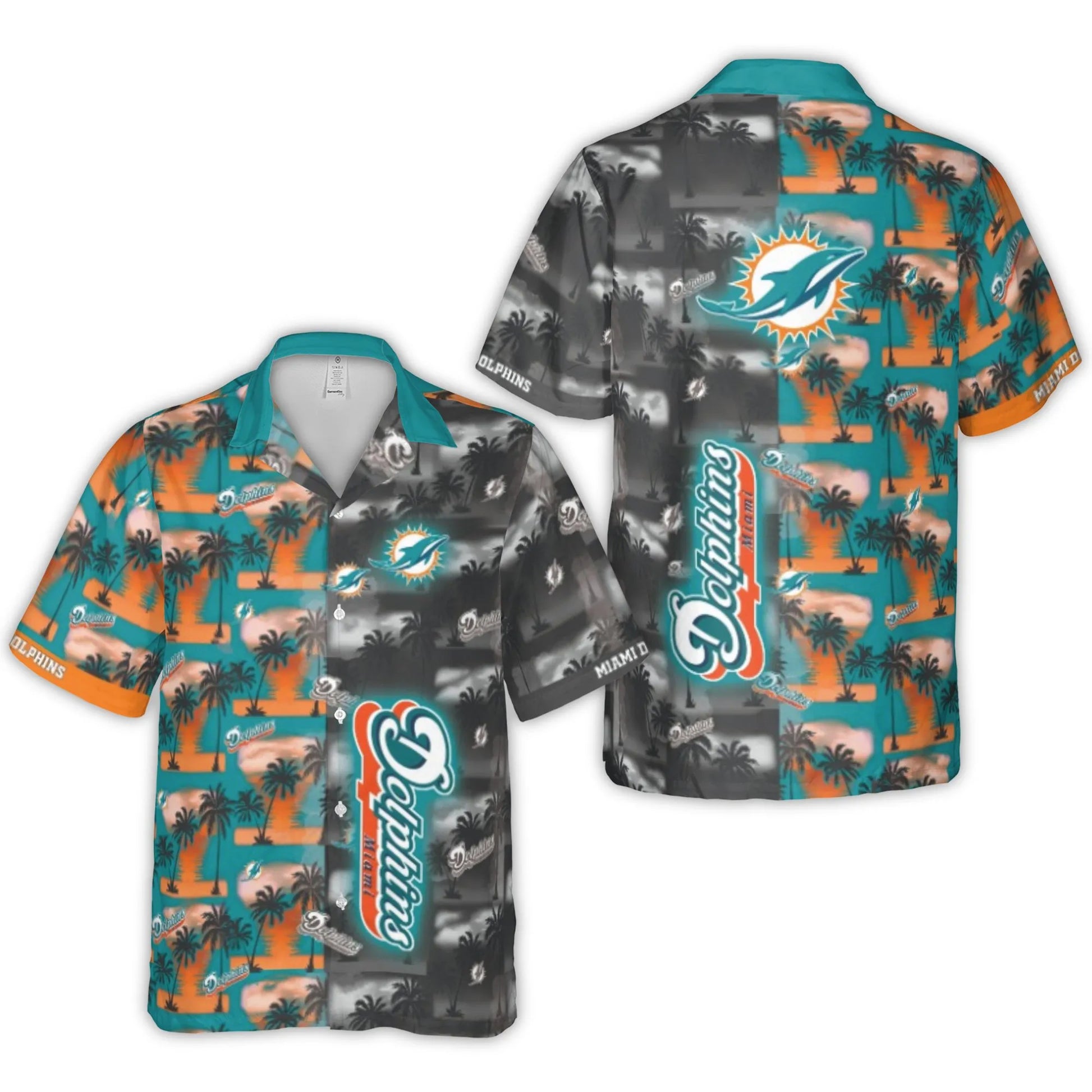 Miami Dolphins Logo With Palm Trees Sunset Hawaiian Shirt – Moonbestprint