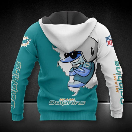 Miami Dolphins Mascot All Over Print Hoodie, NFL Hoodie Moonbestprint