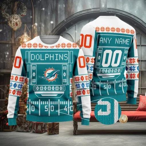 Miami Dolphins NFL Custom Ugly Christmas Sweater, NFL Chritsmas Sweater Moonbestprint