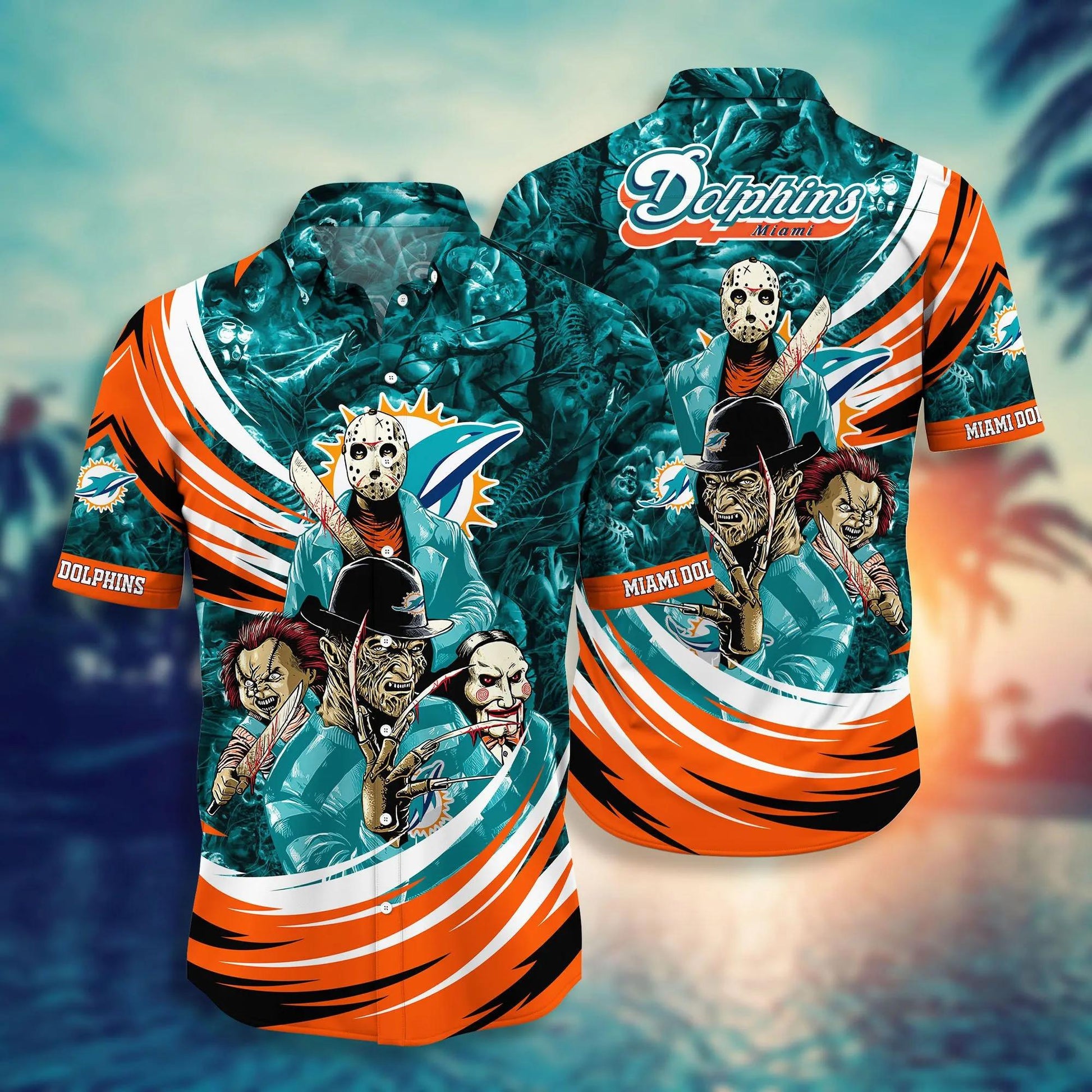 Miami Dolphins NFL Halloween Style Hawaiian Shirt, NFL Hawaiian Shirt Moonbestprint