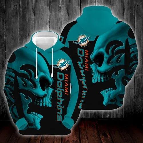 Miami Dolphins NFL Skull 3D Hoodie, NFL Hoodie Moonbestprint