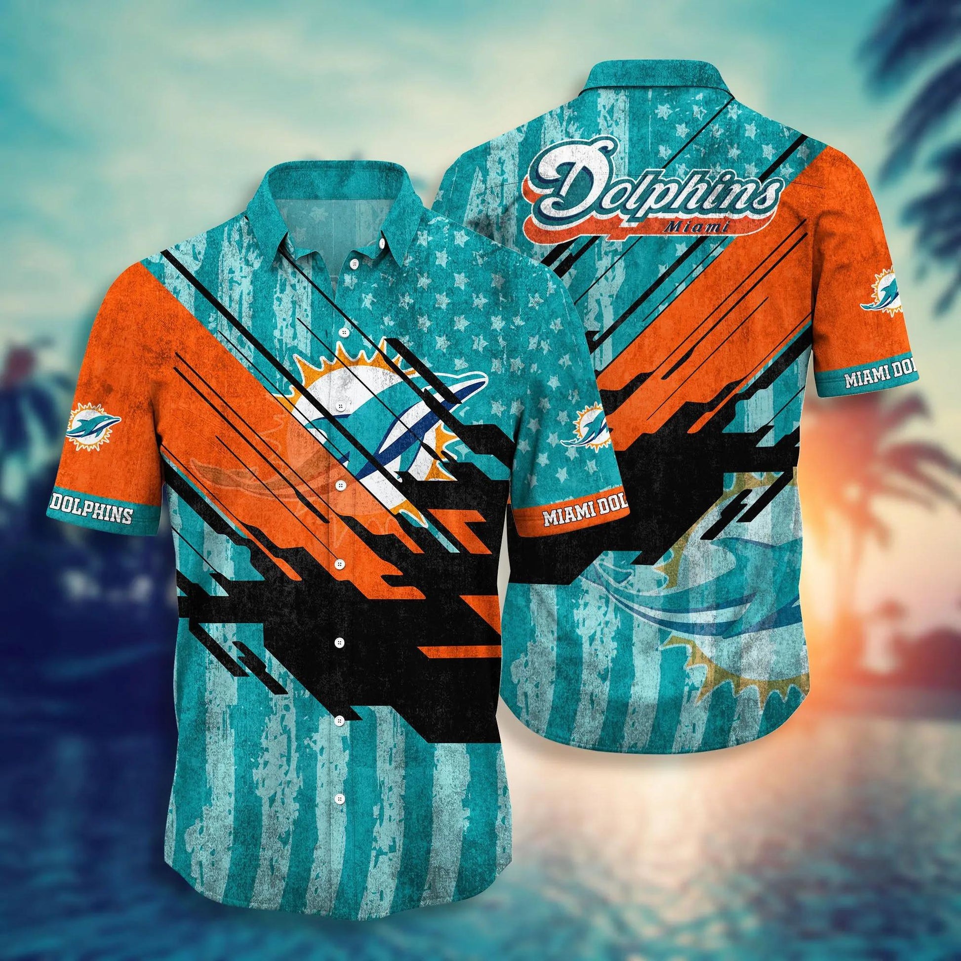 Miami Dolphins NFL US Flag Vintage Hawaiian Shirt, NFL Hawaiian Shirt Moonbestprint