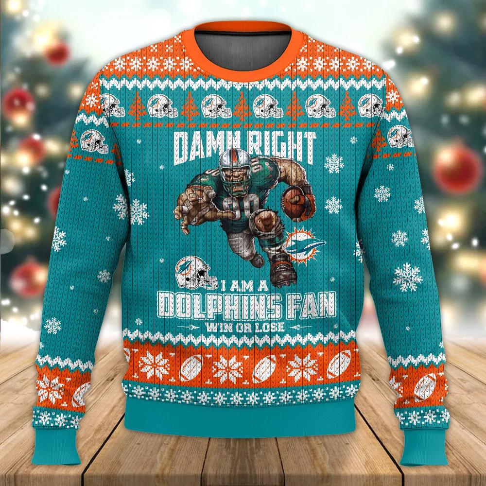 Miami Dolphins NFL Ugly Christmas Sweater, NFL Christmas Sweater Moonbestprint