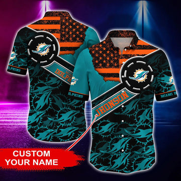 Miami Dolphins Personalized America Flag Hawaiian Shirt, NFL Hawaiian Shirt Moonbestprint