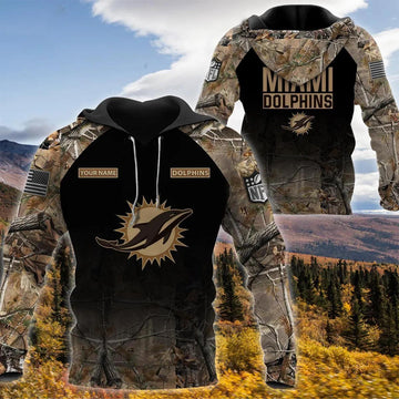 Miami Dolphins Personalized Hunting Camo 3D Hoodie, NFL Hoodie Moonbestprint