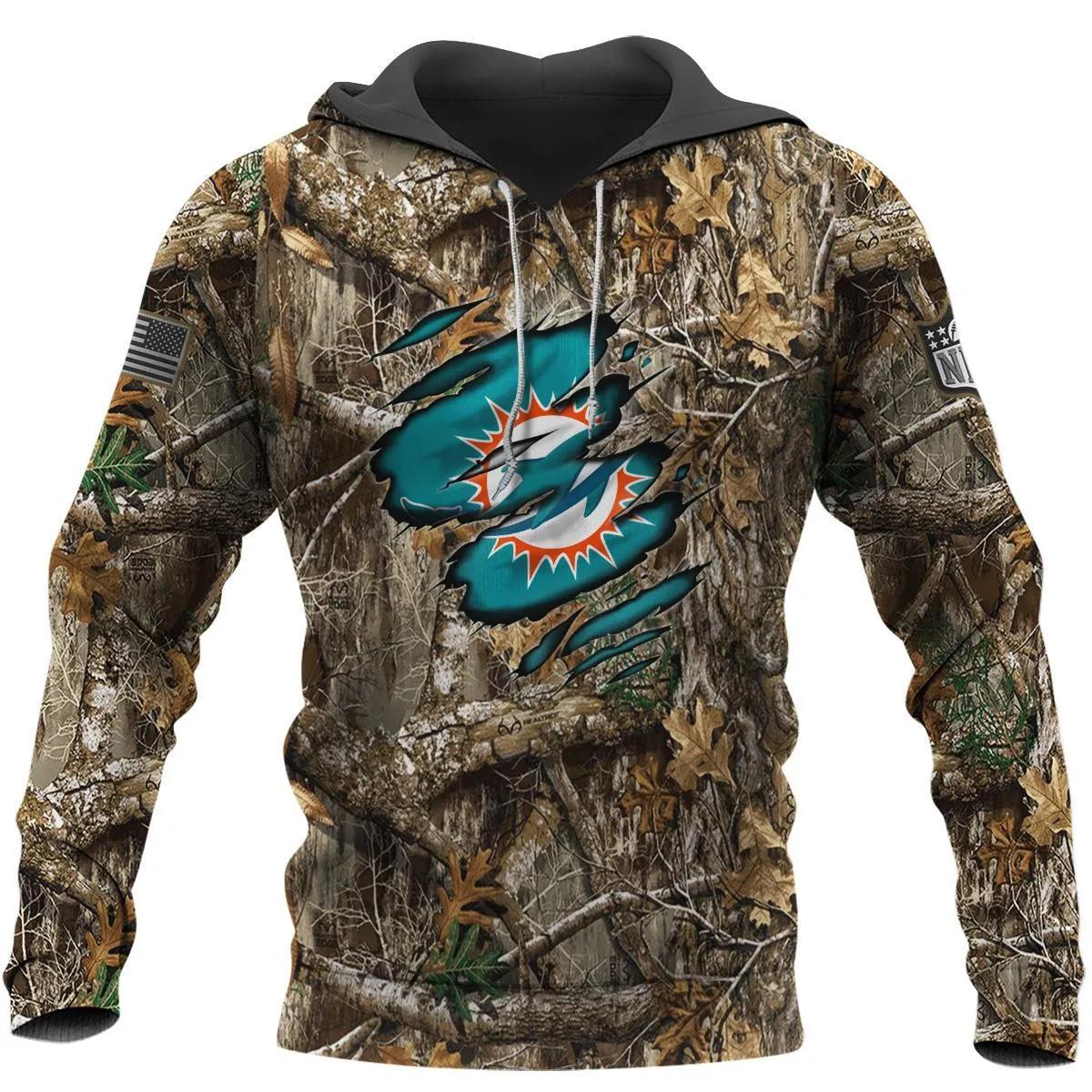 Miami Dolphins Realtree Hunting Camo 3D Hoodie, NFL Hoodie Moonbestprint