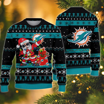 Miami Dolphins Santa Claus Dabbing Ugly Christmas Sweater, NFL Christmas Sweater Moonbestprint