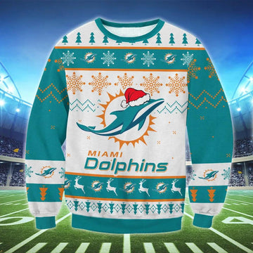 Miami Dolphins Santa Hat Ugly Christmas Sweater, NFL Christmas Sweater Moonbestprint