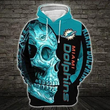 Miami Dolphins Skull 3D Hoodie, NFL Hoodie Moonbestprint