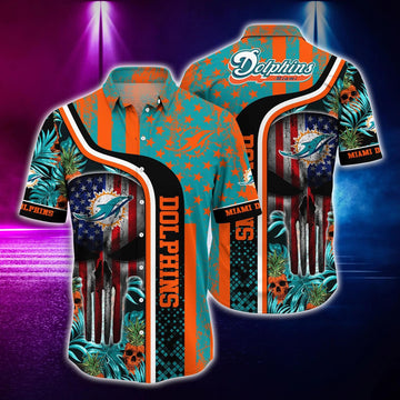 Miami Dolphins Skull Design Hawaiian Shirt, NFL Hawaiian Shirt Moonbestprint