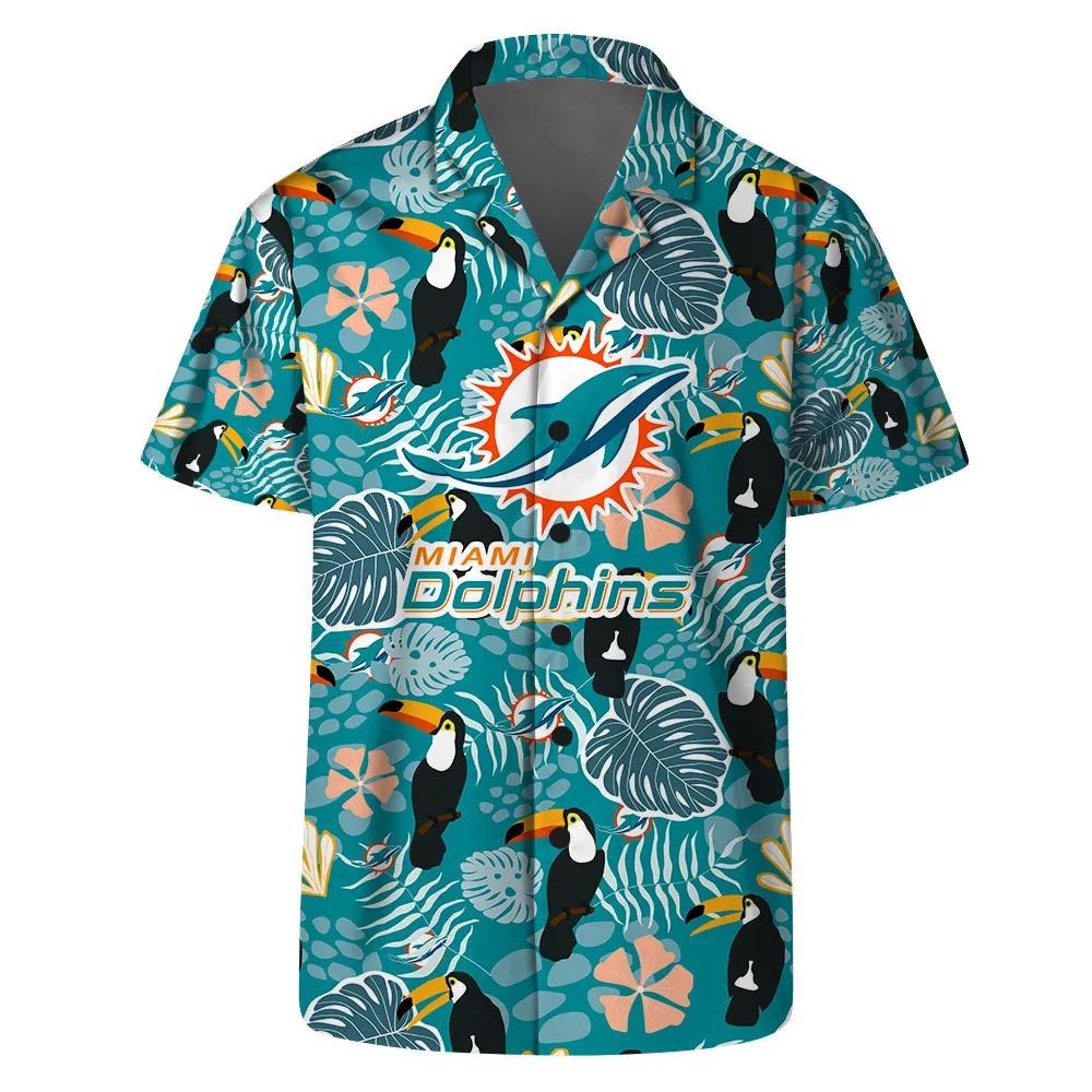 Miami Dolphins Team Logo Pattern Champions Hawaiian Shirt, NFL Hawaiian Shirt Moonbestprint