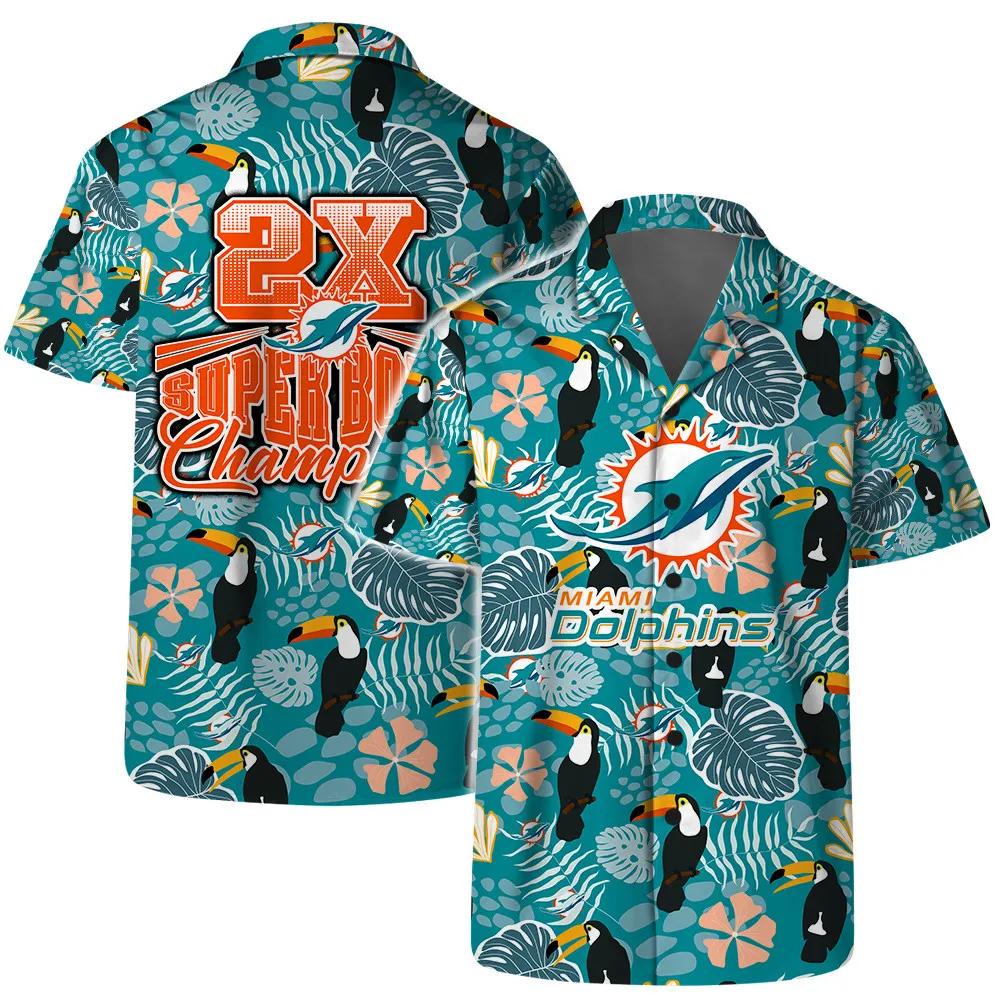 Miami Dolphins Team Logo Pattern Champions Hawaiian Shirt, NFL Hawaiian Shirt Moonbestprint