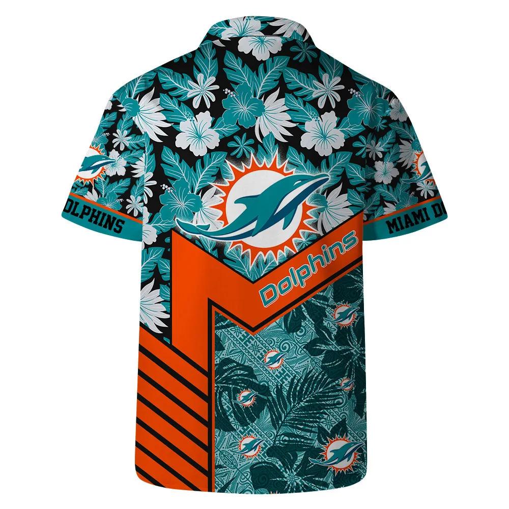 Miami Dolphins Team Logo Pattern Hibiscus Flower Hawaiian Shirt, NFL Hawaiian Shirt Moonbestprint