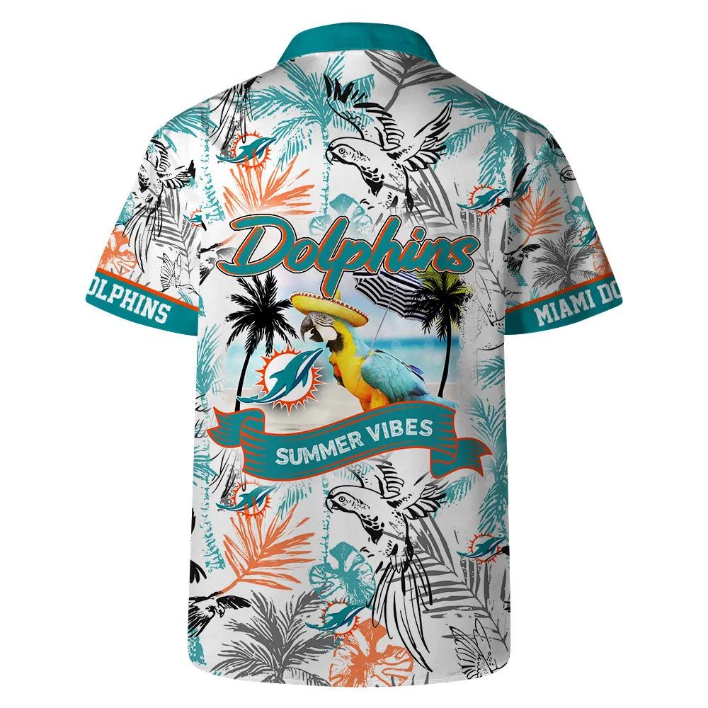 Miami Dolphins Team Logo Pattern Parrot Beach Hawaiian Shirt, NFL Hawaiian Shirt Moonbestprint