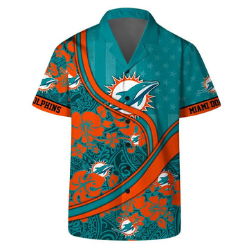 Miami Dolphins Team Logo Pattern US Flag Hawaiian Shirt, NFL Hawaiian Shirt Moonbestprint