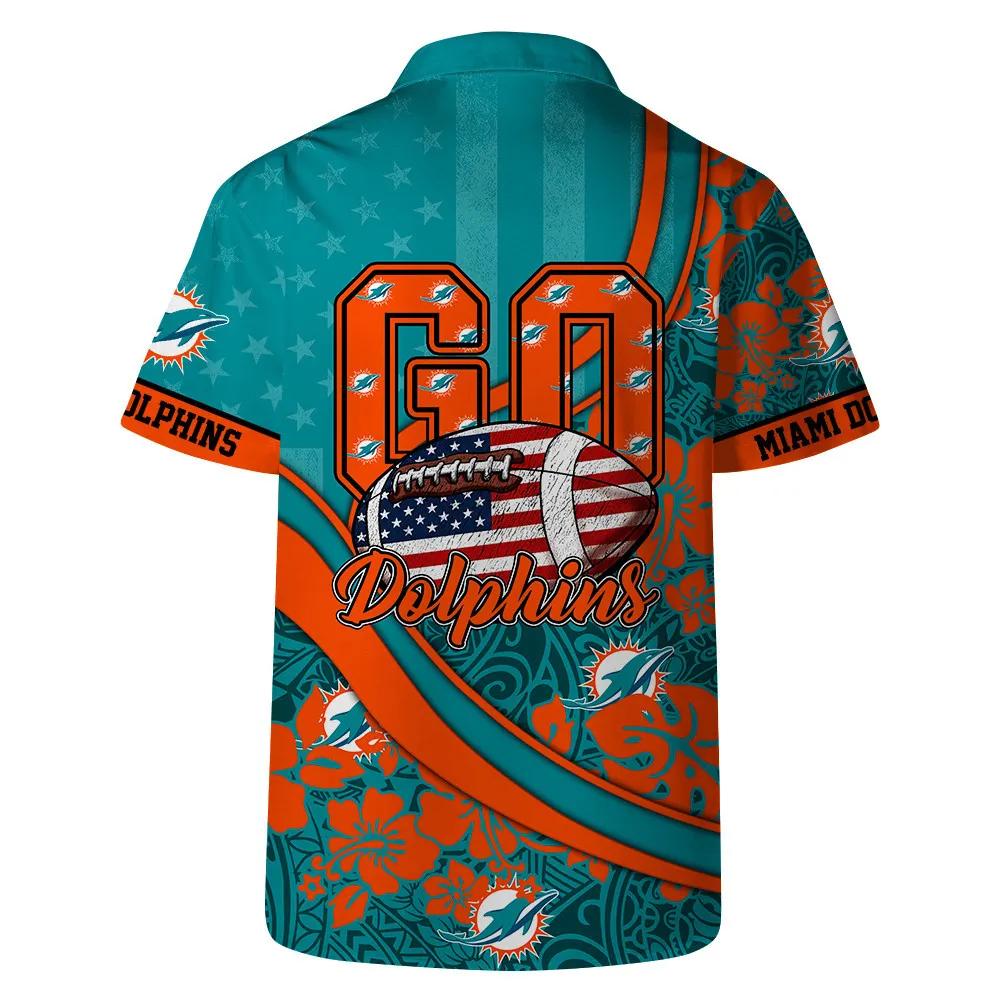 Miami Dolphins Team Logo Pattern US Flag Hawaiian Shirt, NFL Hawaiian Shirt Moonbestprint