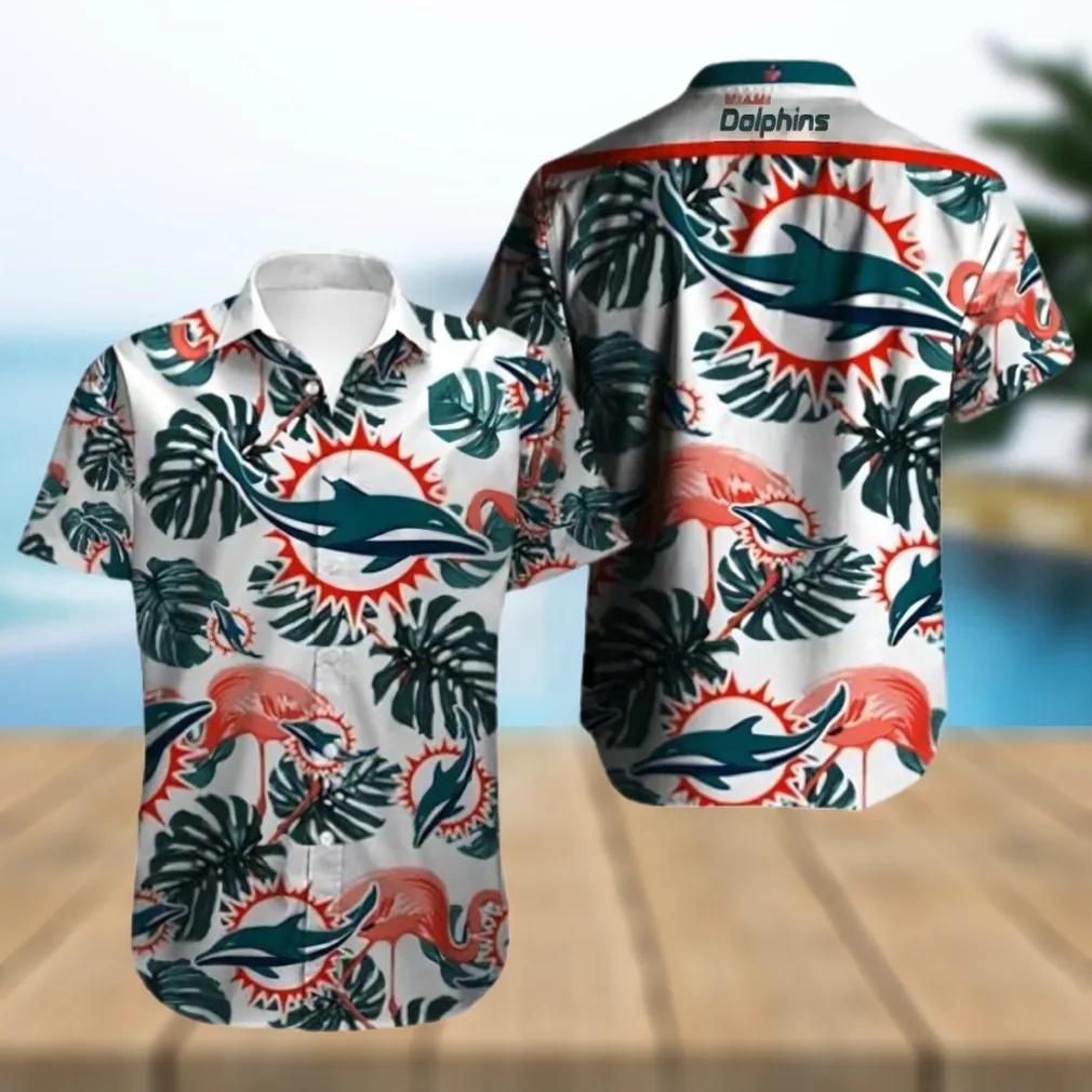Miami Dolphins Tropical Leaves Hawaiian Shirt, NFL Hawaiian Shirt Moonbestprint
