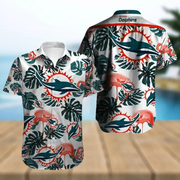 Miami Dolphins Tropical Leaves Hawaiian Shirt, NFL Hawaiian Shirt Moonbestprint