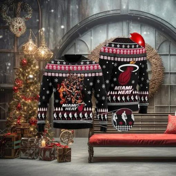 Miami Heat Basketball Team Ugly Christmas Sweater, NBA Chritsmas Sweater Moonbestprint