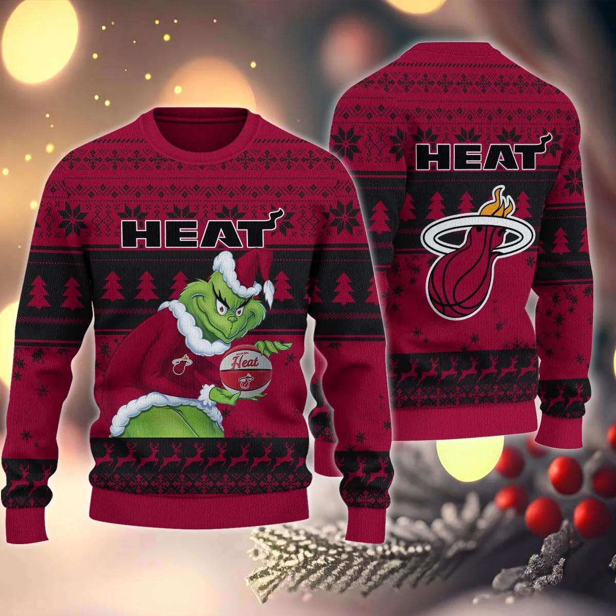 Miami Heat Grinch Stolen Ugly Christmas Sweater, NBA Chritsmas Sweater Moonbestprint