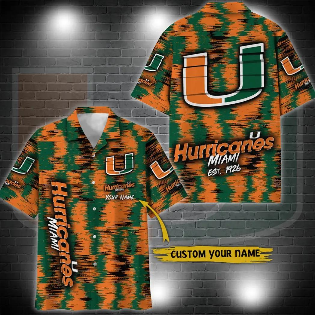 Miami Hurricanes Aloha Hawaiian Shirt Custom Your Name, NCAA Hawaiian Shirt – Skull & Viking Graphic Tees | 3D All Over Print Clothing Moonbestprint