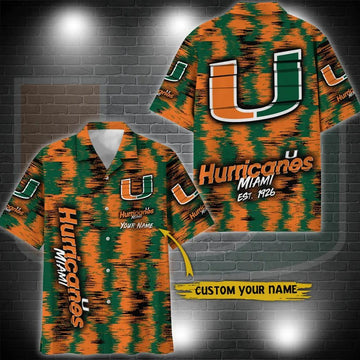 Miami Hurricanes Aloha Hawaiian Shirt Custom Your Name, NCAA Hawaiian Shirt – Skull & Viking Graphic Tees | 3D All Over Print Clothing Moonbestprint
