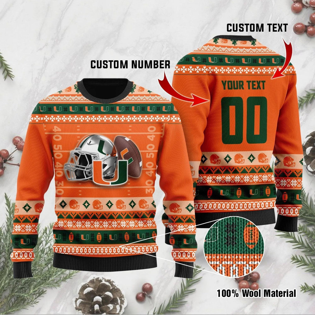 Miami Hurricanes Custom Ugly Christmas Sweater, NCAA Christmas Sweater Moonbestprint
