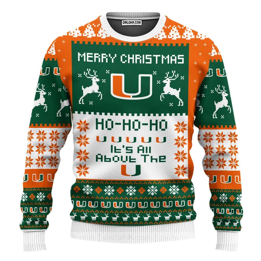 Miami Hurricanes Merry Christmas Ugly Christmas Sweater, NCAA Christmas Sweater Moonbestprint
