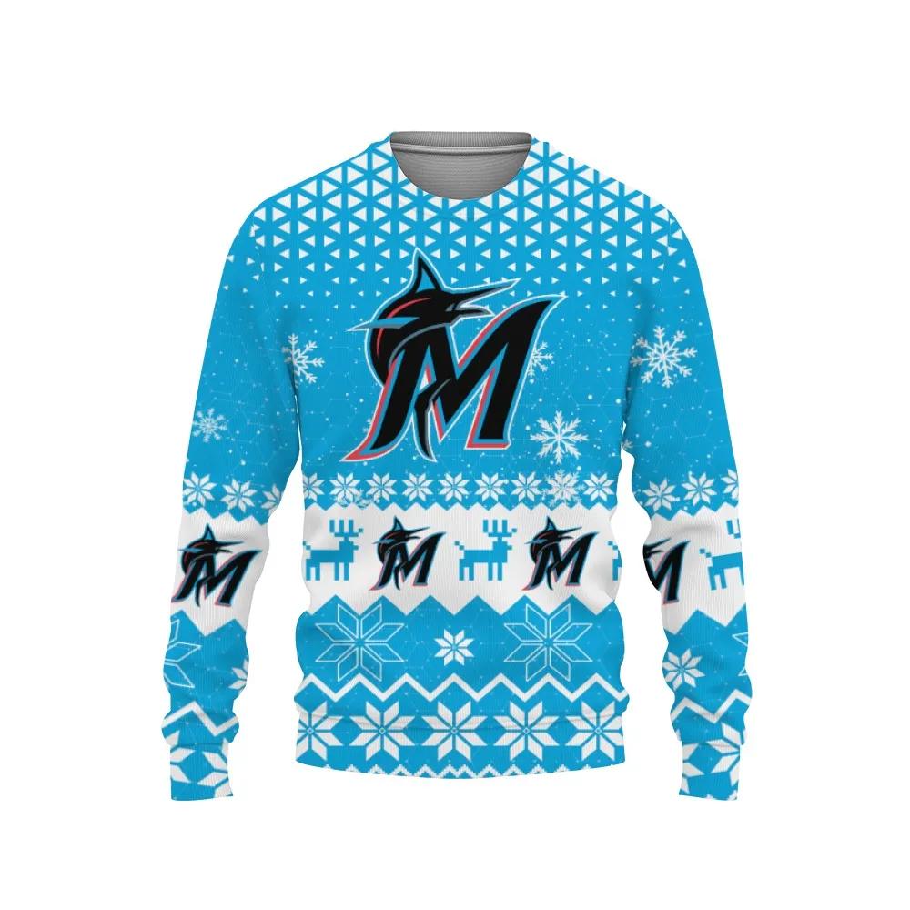 Miami Marlins Big Logo Ugly Christmas Sweater, MLB Christmas Sweater Moonbestprint