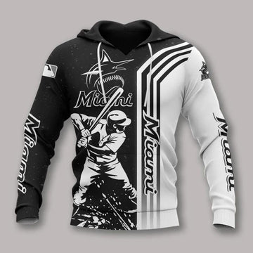 Miami Marlins Black And White All Over Print Hoodie 1, MLB Hoodie Moonbestprint