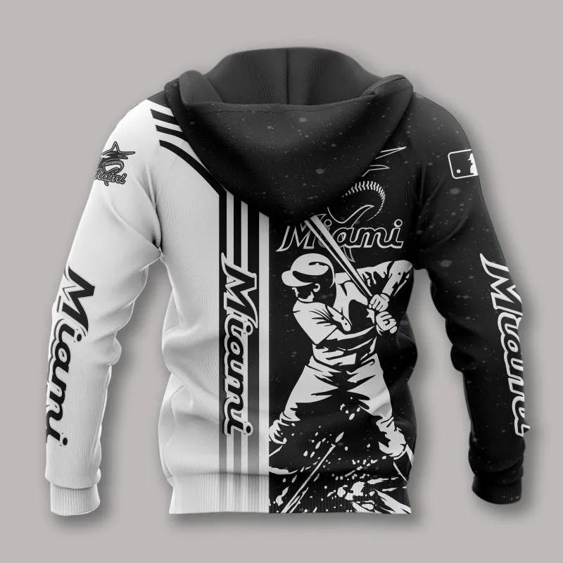 Miami Marlins Black And White All Over Print Hoodie 1, MLB Hoodie Moonbestprint