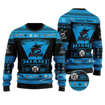 Miami Marlins Custom Ugly Christmas Sweater, MLB Christmas Sweater Moonbestprint