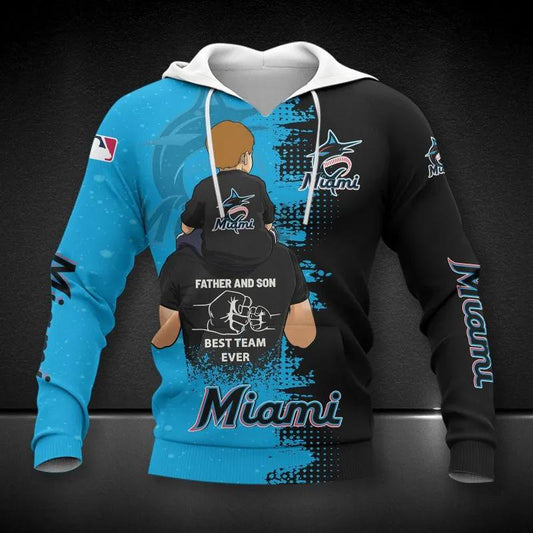 Miami Marlins Dad And Son All Over Print Hoodie 1, MLB Hoodie Moonbestprint