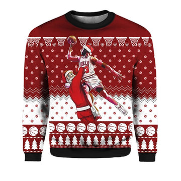 Michael Jordan Santa Playing Basketball Ugly Sweater - Moonbestprint