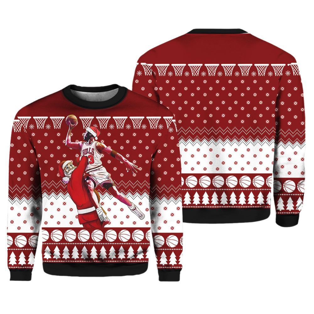Michael Jordan Santa Playing Basketball Ugly Sweater - Moonbestprint