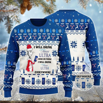 Michelob Ultra Cat Hat Will Drink Everywhere Ugly Sweater – Moonbestprint
