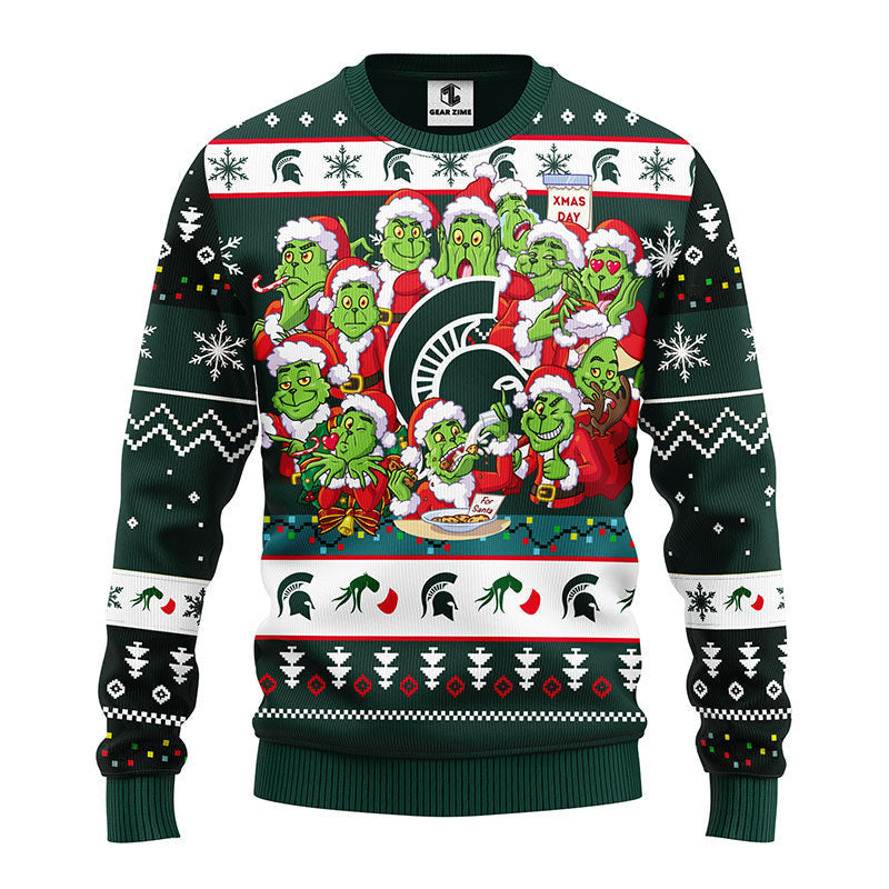 Michigan State Spartans 12 Grinch Xmas Day Ugly Christmas Sweater Moonbestprint