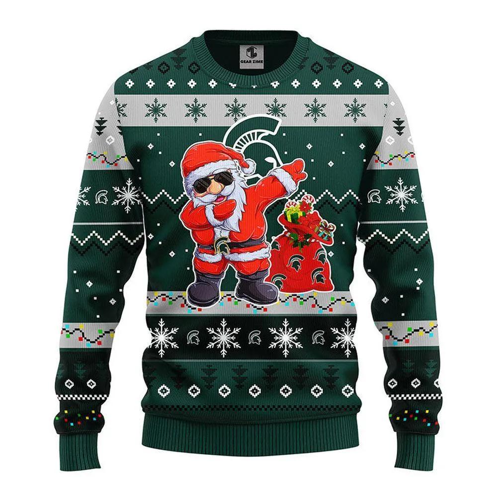 Michigan State Spartans Dabbing Santa Claus Ugly Christmas Sweater, NCAA Christmas Sweater Moonbestprint
