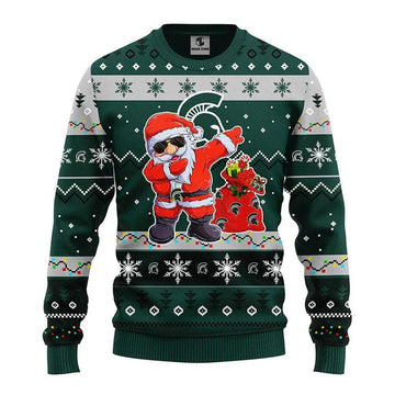 Michigan State Spartans Dabbing Santa Claus Ugly Christmas Sweater, NCAA Christmas Sweater Moonbestprint