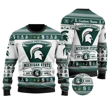 Michigan State Spartans Football Team Custom Ugly Christmas Sweater, NCAA Christmas Sweater Moonbestprint