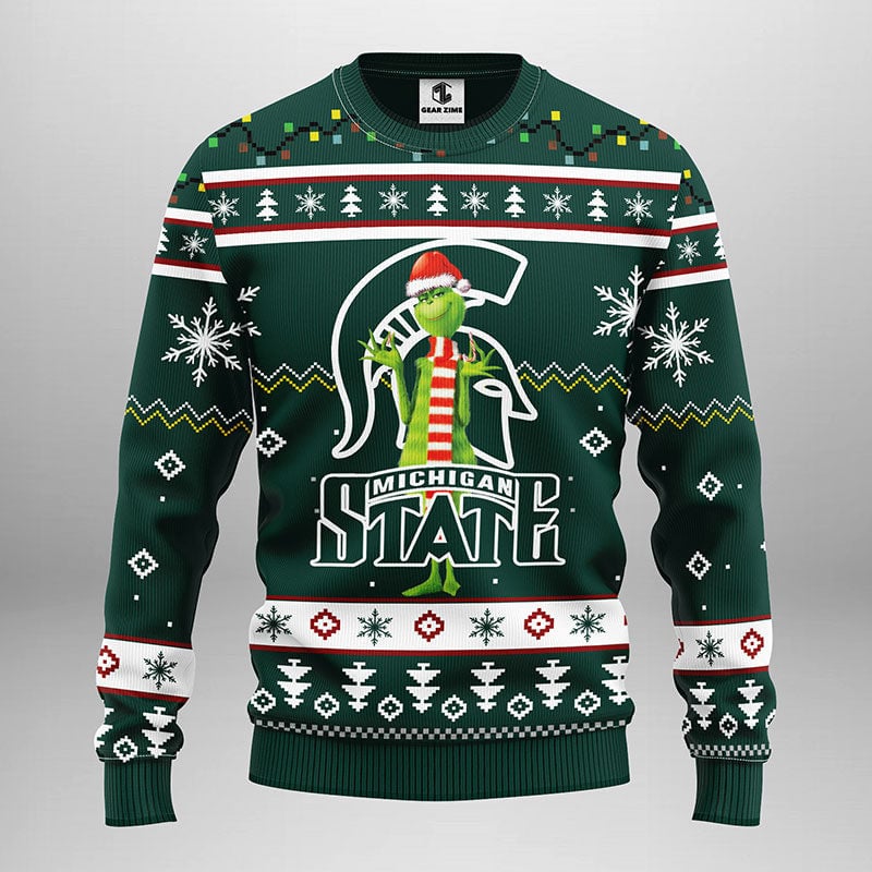 Michigan State Spartans Funny Grinch Ugly Christmas Sweater Moonbestprint