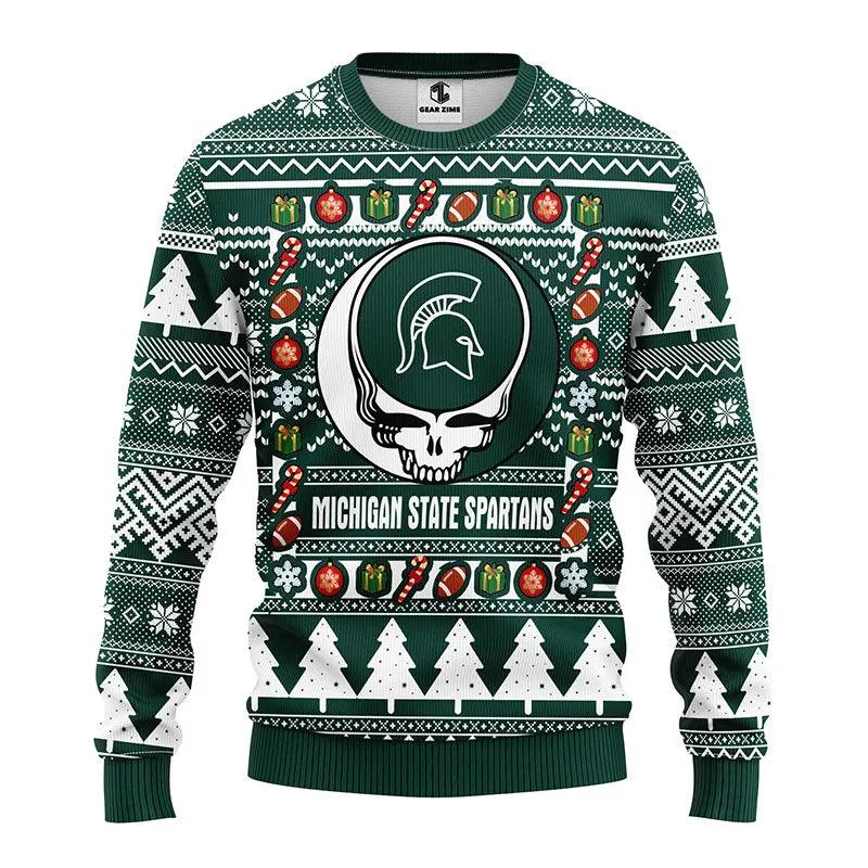 Michigan State Spartans Grateful Dead Ugly Christmas Sweater, NCAA Christmas Sweater Moonbestprint