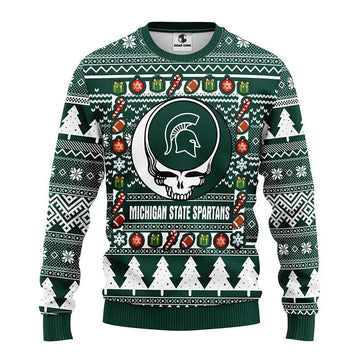 Michigan State Spartans Grateful Dead Ugly Christmas Sweater, NCAA Christmas Sweater Moonbestprint