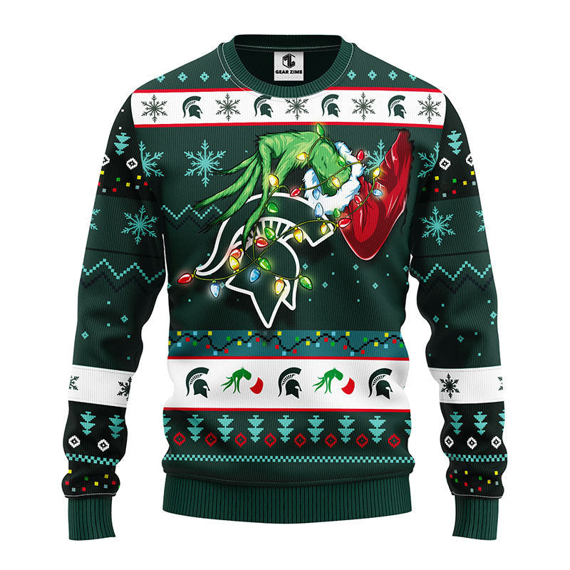 Michigan State Spartans Grinch Ugly Christmas Sweater Moonbestprint