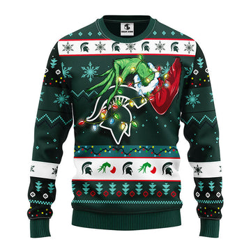 Michigan State Spartans Grinch Ugly Christmas Sweater Moonbestprint